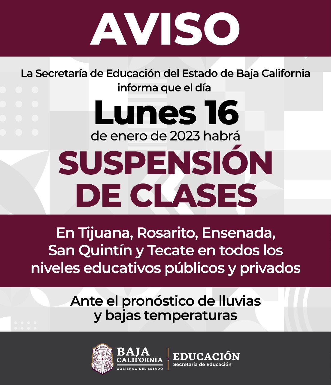 Suspenden las clases en todas las escuelas por las lluvias en Tijuana, Rosarito, Tecate y San Quintín